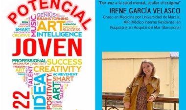 Este miércoles 25 de mayo, Irene García Velasco, graduada en Medicina por la Universidad de Murcia, ofrecerá la charla 'Dar voz a la salud mental, acallar el estigma' en la Casa de la Cultura a las 20:00 h.