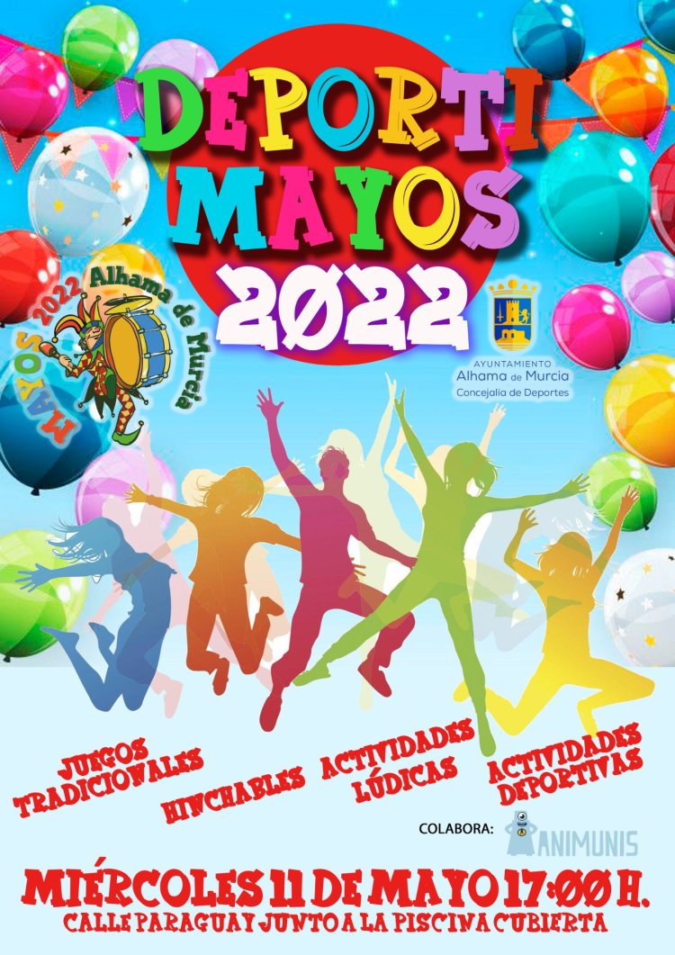 Mañana a partir de las 17:00 h. DEPORTIMAYOS con juegos tradicionales, hinchables, actividades lúdicas y deportivas, en la calle Paraguay, junto a la piscina cubierta.
