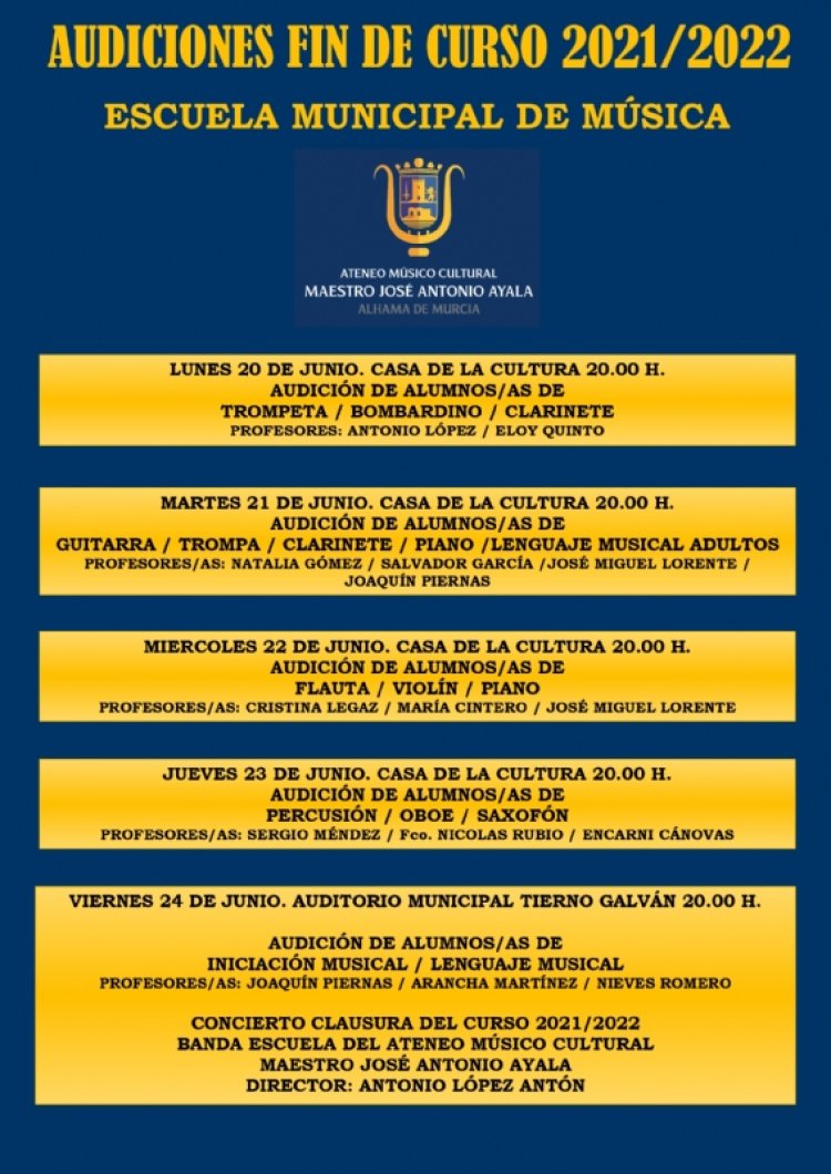 Audiciones fin de curso de la Escuela Municipal de Música. Curso 2021-2022