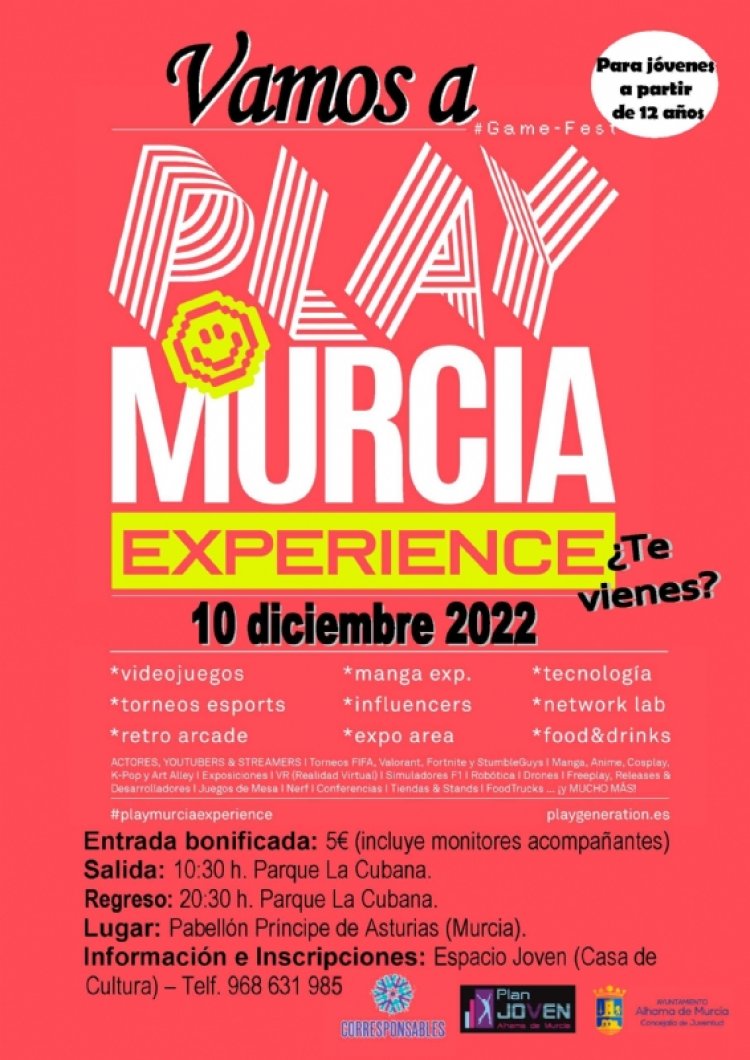El Ayuntamiento te lleva al evento ´Play Murcia Experience´ el 10 de diciembre de 2022
