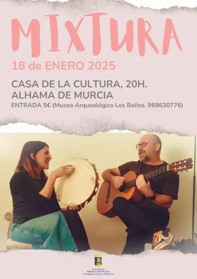 ALHAMA: El dúo formado por Carolina Palencia (Toledo) y Juan José Robles (Murcia) ofrece un cuidado repertorio de temas, en esta nueva andadura musical alrededor de la música popular y tradicional ibérica.