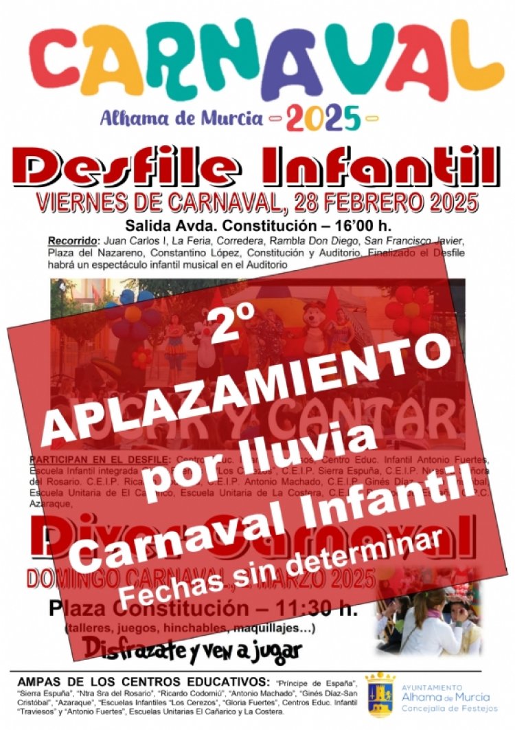 EL CARNAVAL INFANTIL DE ALHAMA SE APLAZA POR PREVISIÓN DE LLUVIAS