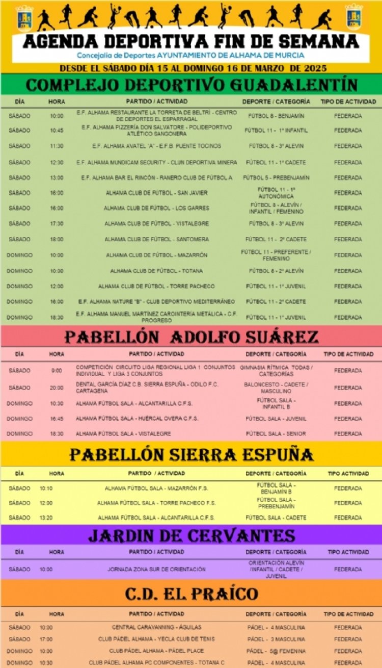 Agenda Deportiva para el fin de semana del 15 al 16 de marzo de 2025