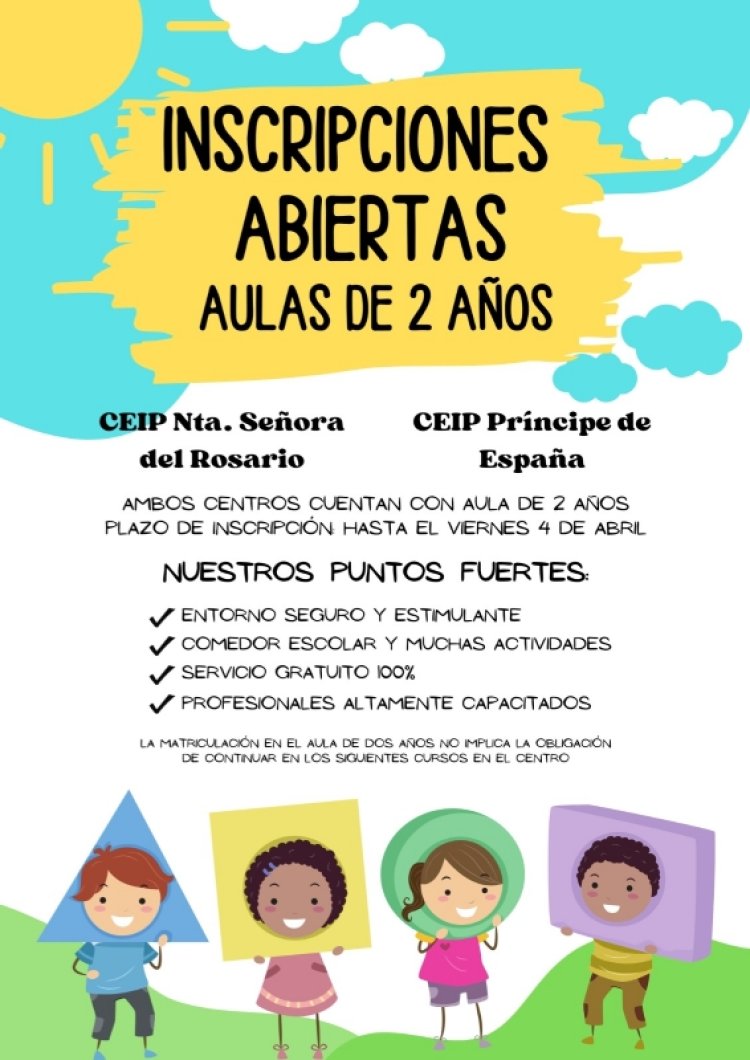 Última semana para matricular a niños de dos años en las aulas del Principe de España o de Nuestra Señora del Rosario