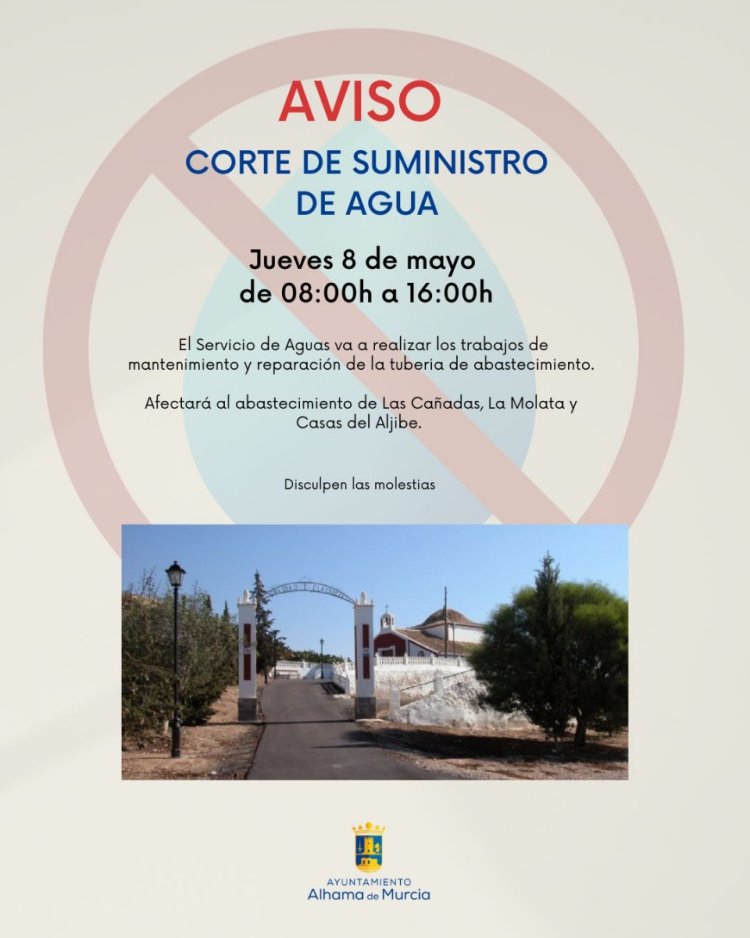 Corte de agua este jueves en Las Cañadas, La Molata y Casas del Aljibe