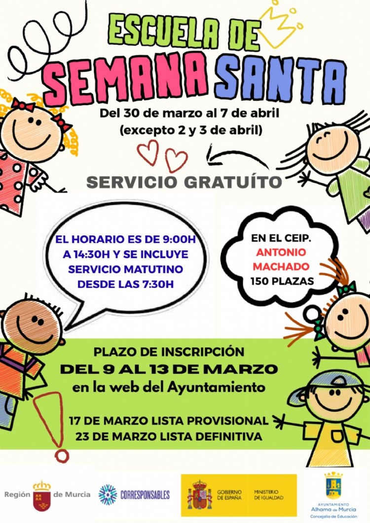 Abierto el plazo para la Escuela Municipal de Semana Santa con 150 plazas gratis