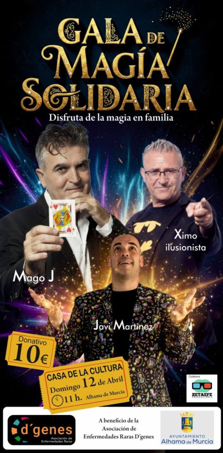 La Casa de la Cultura de Alhama de Murcia acogerá una Gala de Magia Solidaria a beneficio de D’Genes el próximo 12 de abril