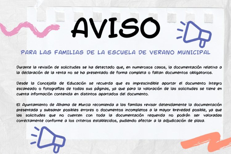Nota informativa sobre la documentación de la Escuela de Verano 2026
