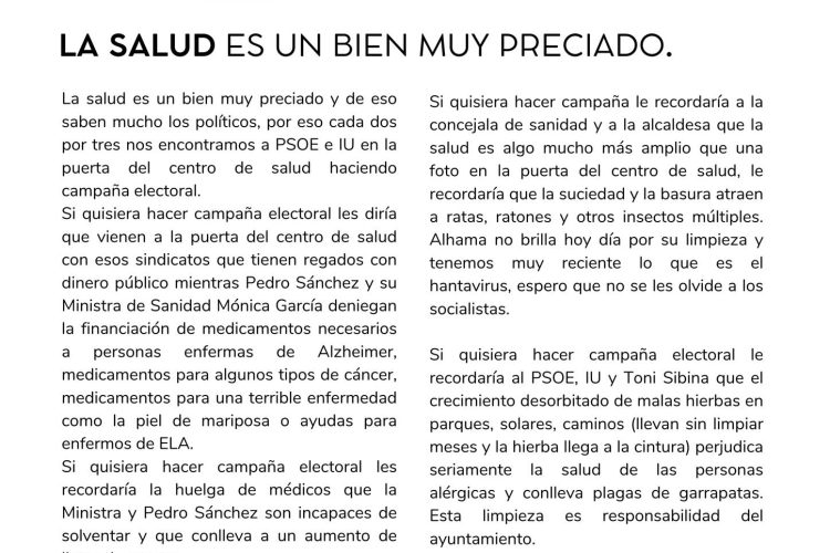 PP Alhama: LA SALUD ES UN BIEN MUY PRECIADO