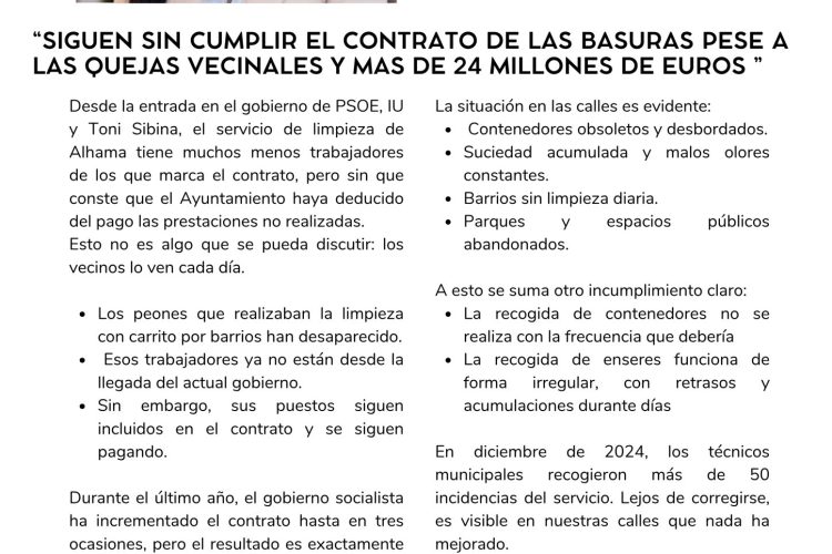 PP Alhama: Más de 24 millones de euros y alhama sigue sucia.