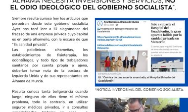 PP Alhama: Se necesitan inversiones y servicios, no el odio ideológico del gobierno socialista