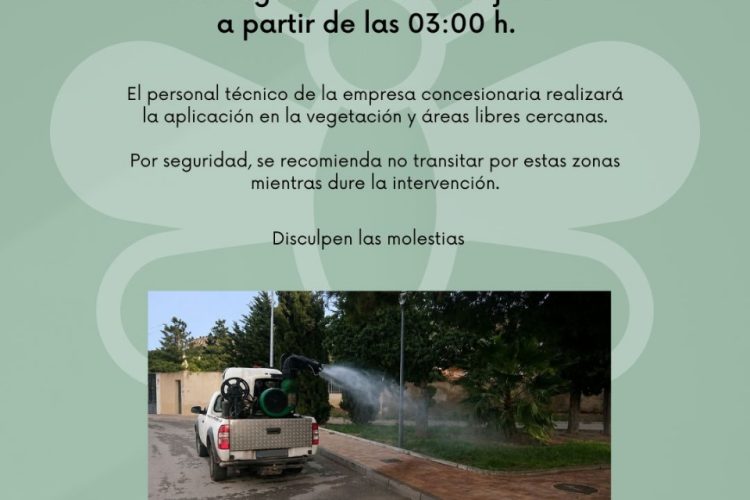 Aviso a la población por una fumigación contra los mosquitos durante la madrugada del viernes 5 de junio
