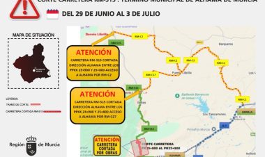 La Comunidad Autónoma cortará al tráfico un tramo de la RM-515 en El Berro del 29 de junio al 3 de julio por trabajos de poda y saneo del arbolado