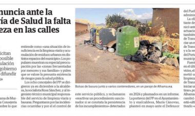 Partido Popular: Exigimos transparencia, expedientes sancionadores inmediatos si persisten los incumplimientos y, por encima de todo, unas calles limpias y dignas para Alhama.