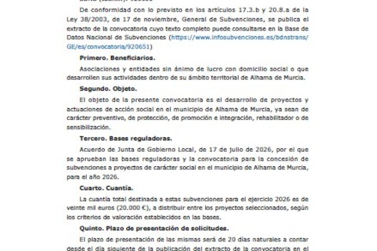Alhama destina 20.000 euros a impulsar proyectos sociales del tercer sector