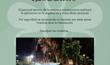 Aviso a la población por una fumigación contra los mosquitos durante la madrugada del viernes 24 de julio
