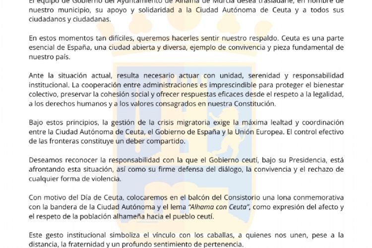 Alhama conmemora el Día de Ceuta y muestra su respaldo a la Ciudad Autónoma