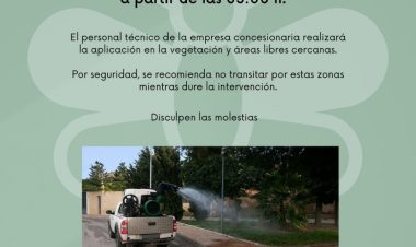 Aviso a la población por una fumigación contra los mosquitos durante la madrugada del viernes 2 de octubre