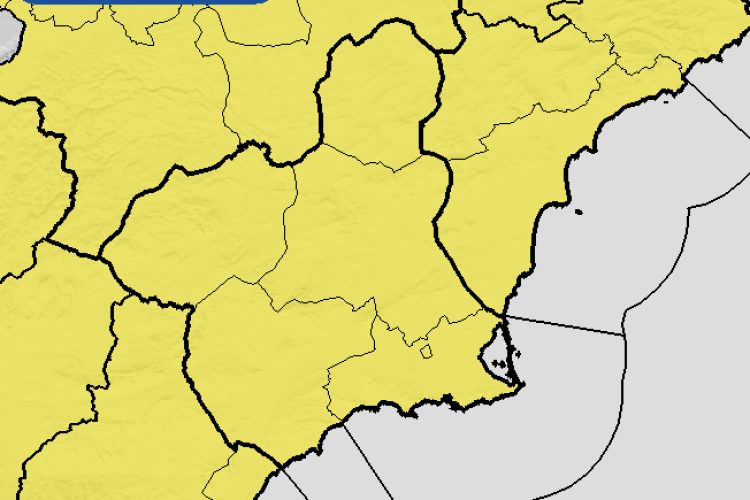 Avisos amarillos por lluvias y tormentas para el jueves en la Región de Murcia