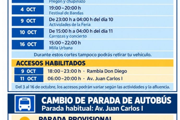 Cambios en el acceso al aparcamiento público y en la parada de autobús durante las fiestas patronales de Alhama