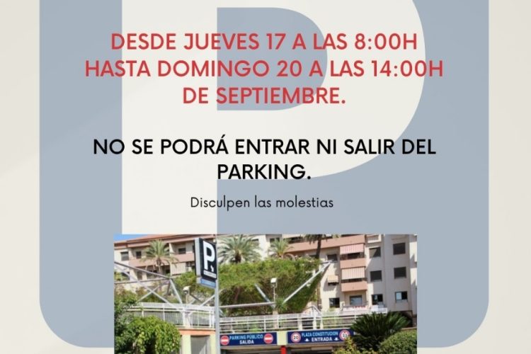 El parking municipal permanecerá cerrado temporalmente por obras del 17 al 20 de septiembre