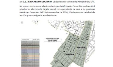 El colegio Ricardo Codorníu será el nuevo lugar de votación de las secciones 01-004 y 01-009